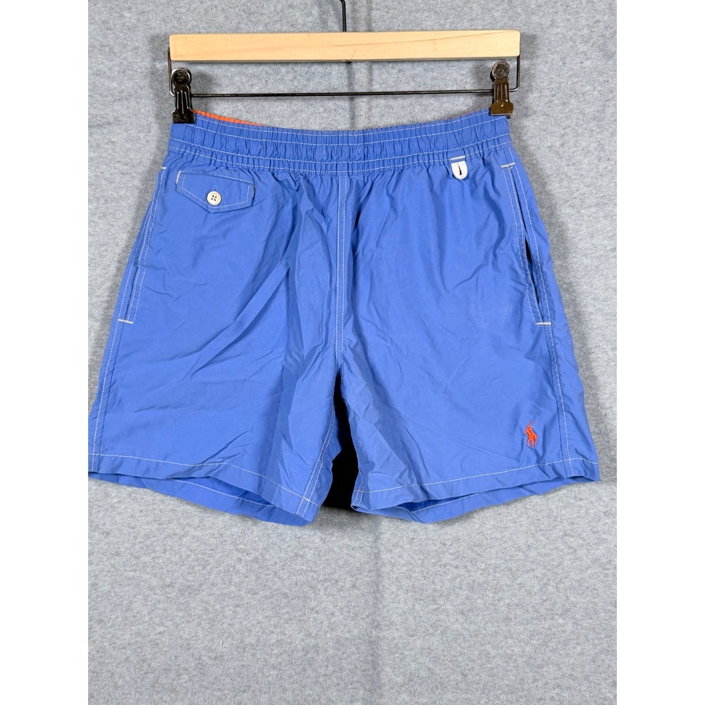 Polo Ralph Lauren Mens Swim Shorts Trunks Blue Orange Pony Size Medium Nylon